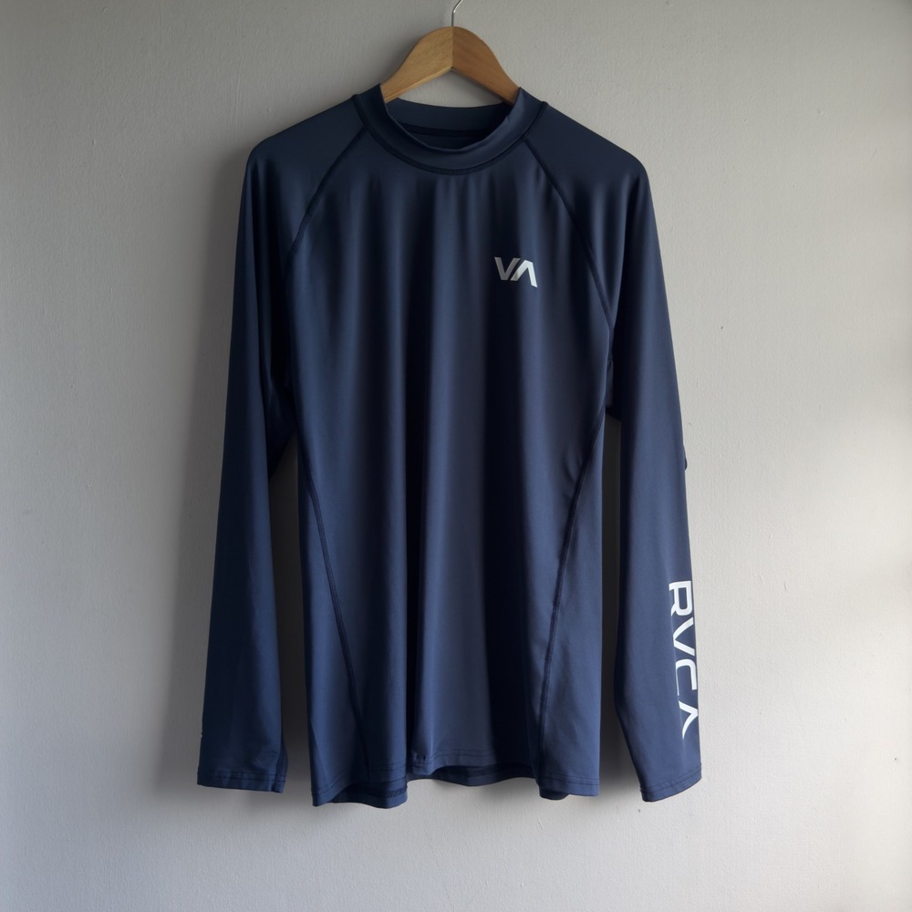 RVCA UVA UVB Protection Long Sleeve Rash Guard Men XXL Navy Blue Surf Swim Shirt